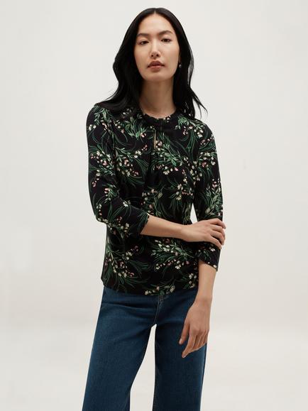 Hobbs Julia Jersey Floral Top, Navy/Multi, Navy/Multi