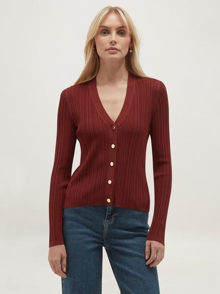 Hobbs Etta Ribbed Slim Fit Cardigan, Brown, Brown