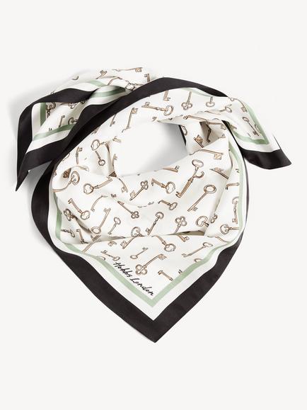 Hobbs Kayley Key Print Silk Square Scarf, White, White