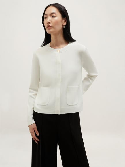 Hobbs Thea Round Neck Cardigan, Ivory, Ivory
