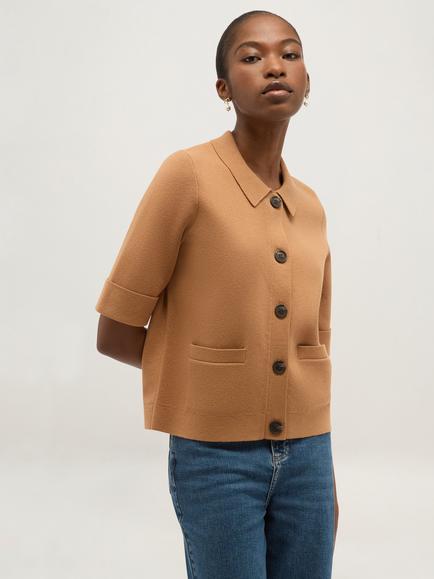 Hobbs Elle Knitted Short Sleeve Jacket, Beige, Beige
