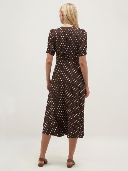 Hobbs Freya Polka Dot V-Neck Dress, Brown/Ivory - view 2, Brown/Ivory