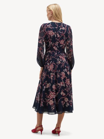 Hobbs Petite Demi Silk Floral Print Dress, Midnight/Multi - view 2, Midnight/Multi