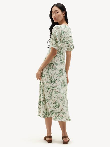Hobbs Petite Florentina Floral Print V-Neck Dress, Ivory/Multi - view 2, Ivory/Multi