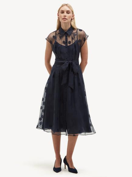 Hobbs Petite Tess Polka Dot Shirt Dress, Midnight Navy, Midnight Navy