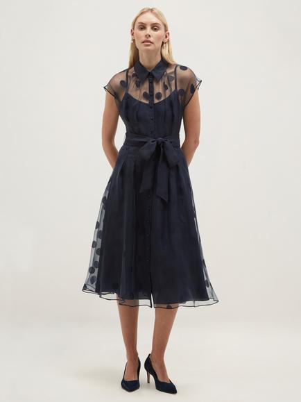 Hobbs Tess Polka Dot Shirt Dress, Midnight Navy, Midnight Navy