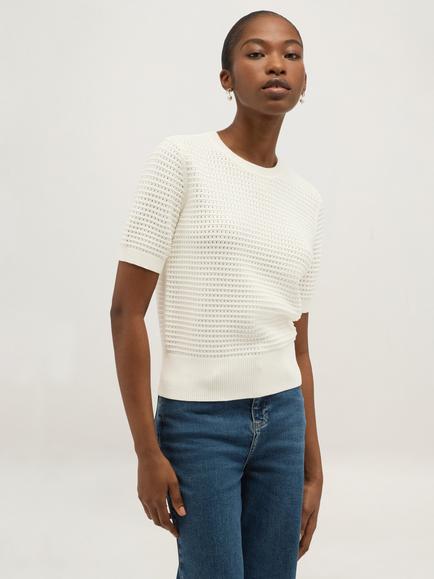 Hobbs Leah Cotton Pointell Knit Jumper, White, White