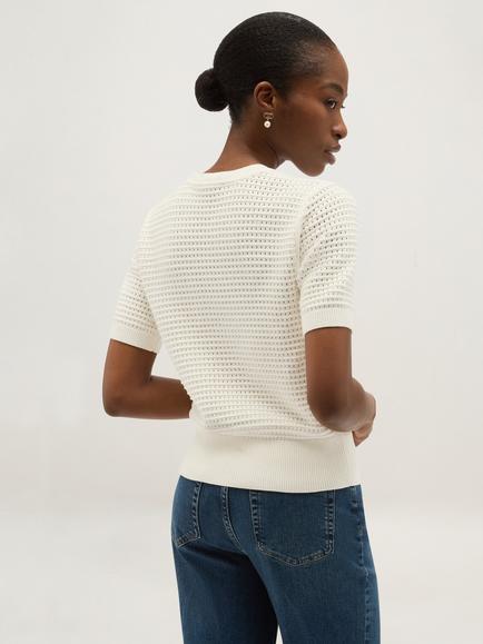 Hobbs Leah Cotton Pointell Knit Jumper, White - view 2, White
