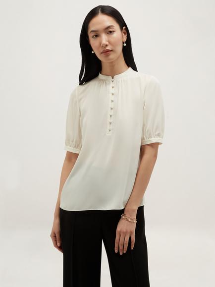 Hobbs Azalea Short Sleeve Blouse, Cream, Cream