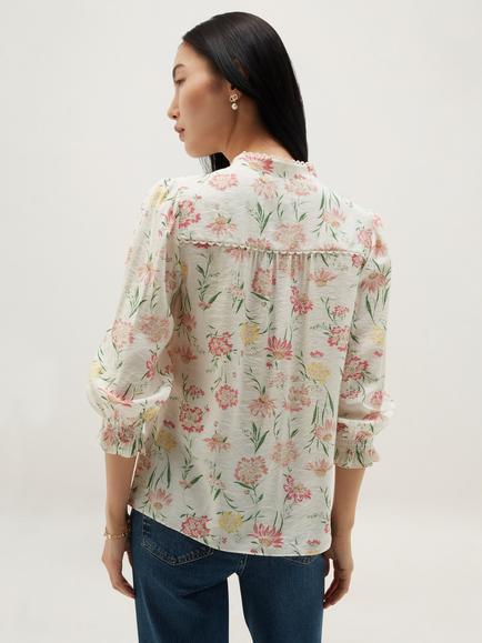 Hobbs Frances Long Sleeve Floral Blouse, Ivory/Multi - view 2, Ivory/Multi