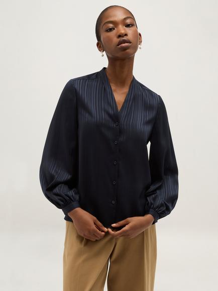 Hobbs Kathleen Striped Blouse, Navy, Navy