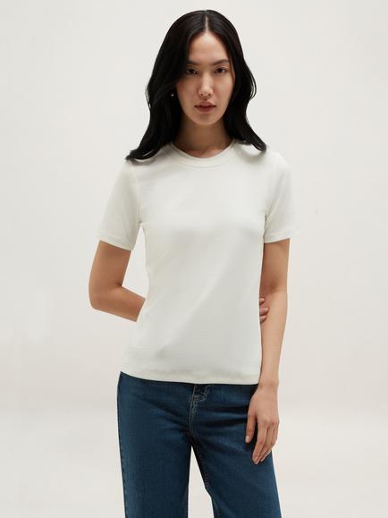 Hobbs Kali Ribbed T-Shirt, Cream, Cream