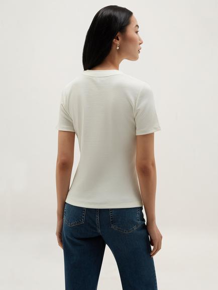 Hobbs Kali Ribbed T-Shirt, Cream - view 2, Cream