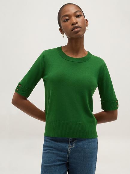 Hobbs Leanne Short Sleeve Knitted Top. Spruce Green, Spruce Green