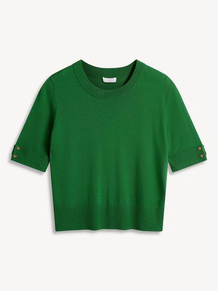 Hobbs Leanne Short Sleeve Knitted Top. Spruce Green, Green