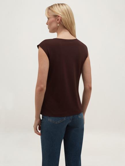Hobbs Luisa Ruched Cap Sleeve Top - view 2, Alder Brown