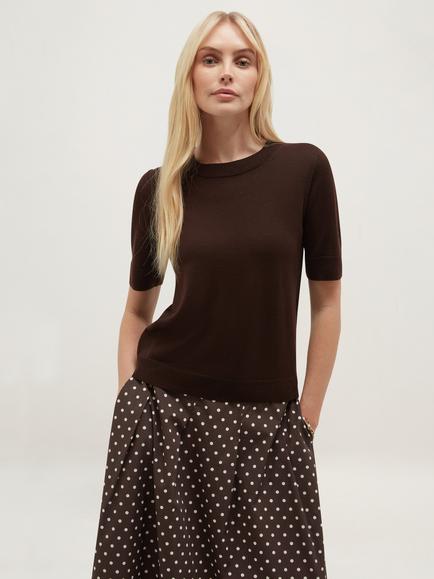Hobbs Winnie Merino Wool Knitted Top, Brown, Brown