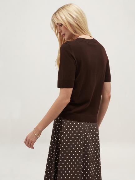 Hobbs Winnie Merino Wool Knitted Top, Brown - view 2, Brown