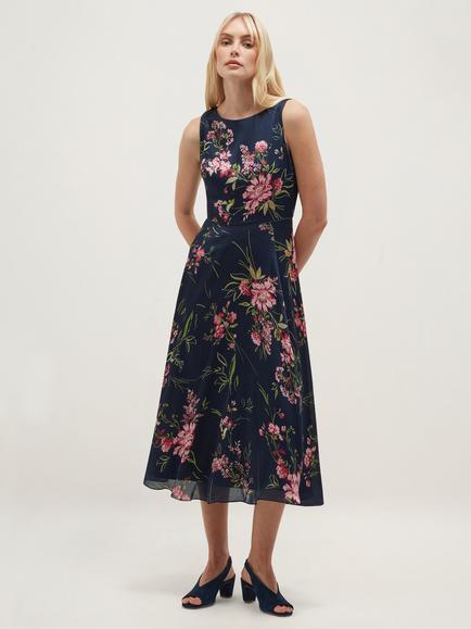 Hobbs Carly Floral Sleeveless Dress, Midnight/Multi, Midnight/Multi