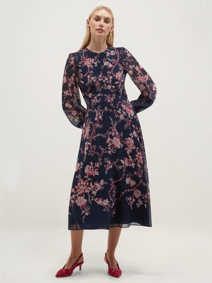 Hobbs Demi Silk Floral Print Dress, Midnight/Multi, Midnight/Multi