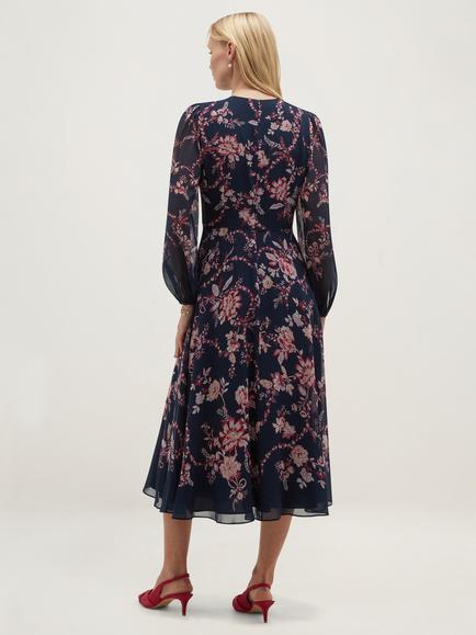 Hobbs Demi Silk Floral Print Dress, Midnight/Multi - view 2, Midnight/Multi