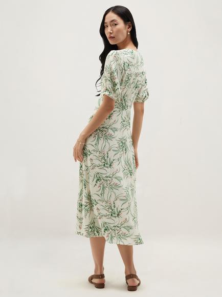Hobbs Florentina Floral Print V-Neck Dress, Ivory/Multi - view 2, Ivory/Multi
