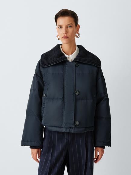 Weekend MaxMara Oversized Rib Collar Quilted Jacket, Navy, Navy