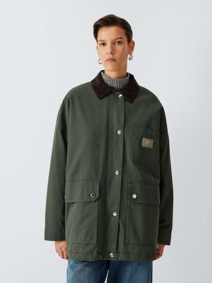 Weekend MaxMara Pecora Corduroy Collar Waxed Jacket, Dark Green, Dark Green