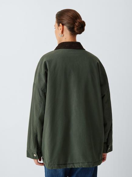 Weekend MaxMara Pecora Corduroy Collar Waxed Jacket, Dark Green - view 2, Dark Green