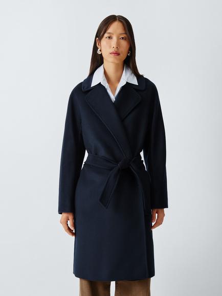 Weekend MaxMara Pedale Belted Pure Wool Coat, Navy, Navy