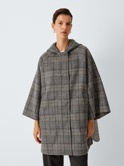 Weekend MaxMara Seggio Quilt Back Hooded Check Wool Coat, Dark Grey Galles, Dark Grey Galles