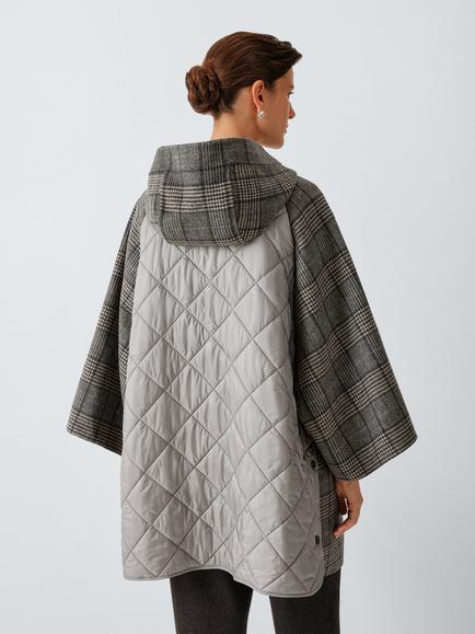 Weekend MaxMara Seggio Quilt Back Hooded Check Wool Coat, Dark Grey Galles - view 2, Dark Grey Galles