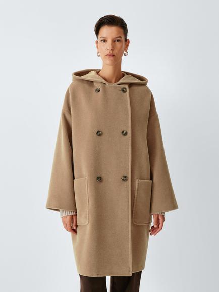 Weekend MaxMara Tropico Hooded Wool Blend Overcoat, Camel, Camel