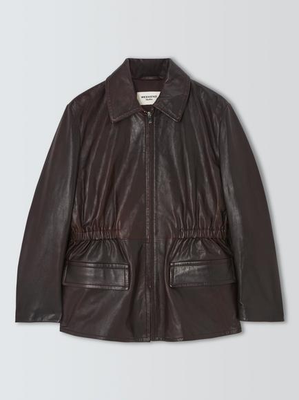 Weekend MaxMara Como Leather Jacket, Dark Brown, Dark Brown