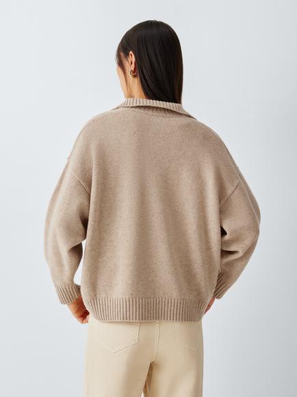 Weekend MaxMara Pure Wool Open Collar Jumper, Beige - view 2, Beige