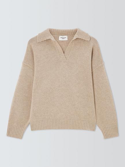 Weekend MaxMara Pure Wool Open Collar Jumper, Beige, Beige