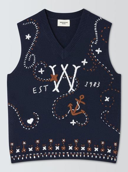 Weekend MaxMara Graphic Embroidered Tank, Ultramarine Embro, Ultramarine Embro