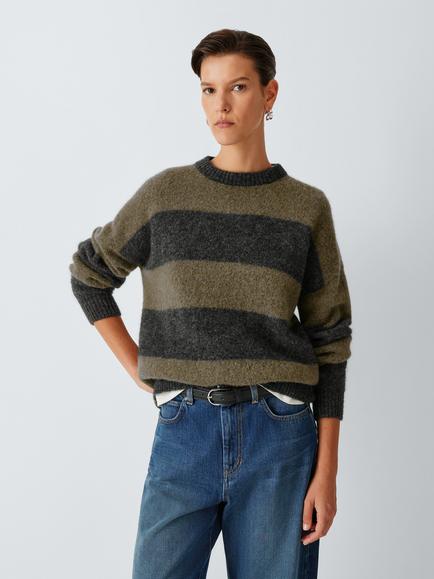 Weekend MaxMara Tuono Striped Alpaca Blend Jumper, Kaki Pinstripes, Kaki Pinstripes