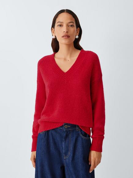 Weekend MaxMara Visita V-Neck Alpaca Blend Jumper, Red, Red