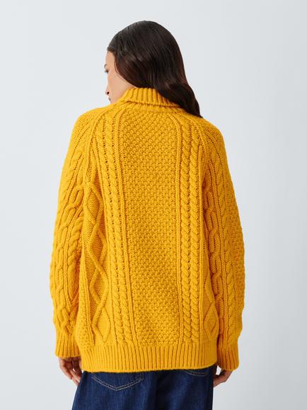 Weekend MaxMara Wool Blend Cable Knit High Neck Jumper, Yellow - view 2, Yellow