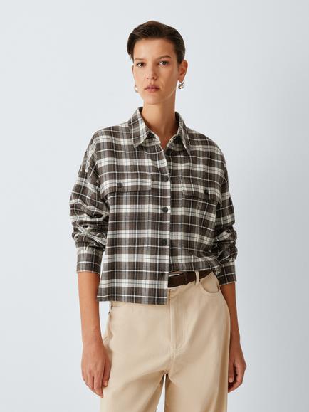 Weekend MaxMara Berlina Check Wool Cotton Blend Overshirt, Brown, Brown Check