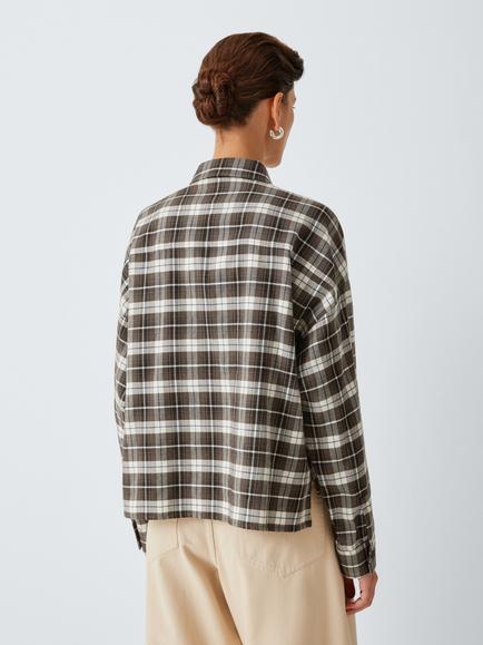 Weekend MaxMara Berlina Check Wool Cotton Blend Overshirt, Brown - view 2, Brown Check