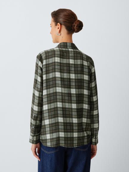 Weekend MaxMara Pure Silk Long Sleeve Shirt, Kaki Check - view 2, Kaki Check