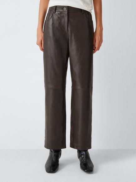 Weekend MaxMara Deserto Tailored Leather Trousers, Dark Brown, Dark Brown
