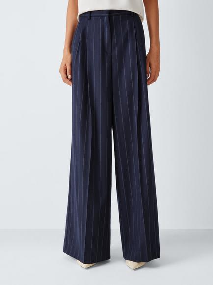 Weekend MaxMara Nebbie Striped Wool Rich Trousers, Navy, Navy Large Ps