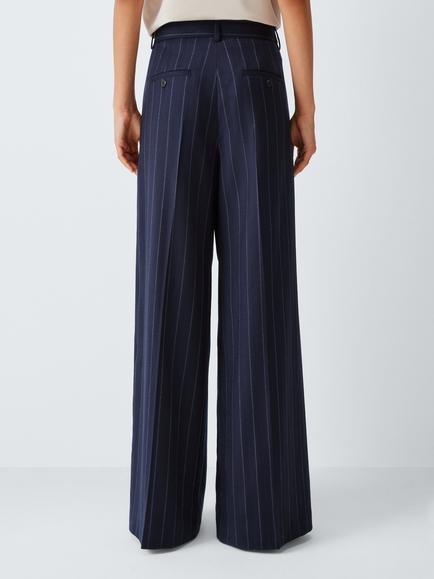 Weekend MaxMara Nebbie Striped Wool Rich Trousers, Navy - view 2, Navy Large Ps
