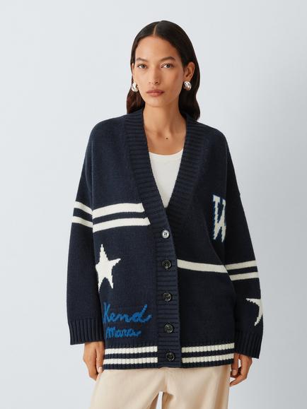Weekend MaxMara Belgio V-Neck Wool Cardigan, Ultramarine, Ultramarine Wrt Pat