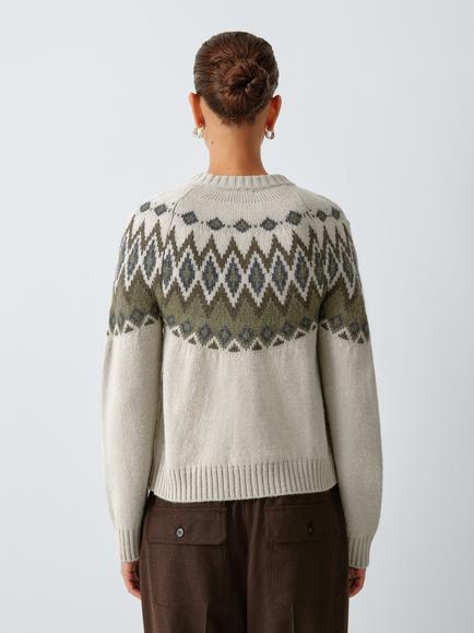 Weekend MaxMara Targa Alpaca Blend Fair Isle Cardigan, Beige Jacquard - view 2, Beige Jacquard