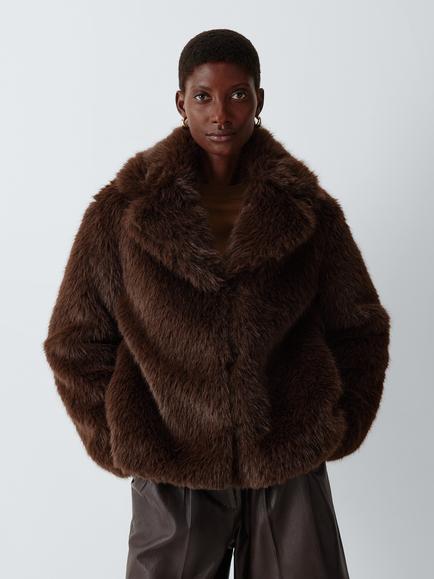 Weekend MaxMara Ozioso Faux Fur Coat, Dark Brown, Dark Brown