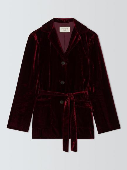 Weekend MaxMara Recente Belt Tie Velvet Jacket, Bordeaux, Bordeaux